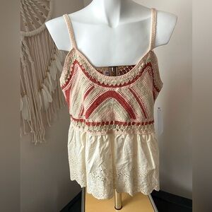 RoomMates Women’s Cream Boho Crochet Tank Top Size Large